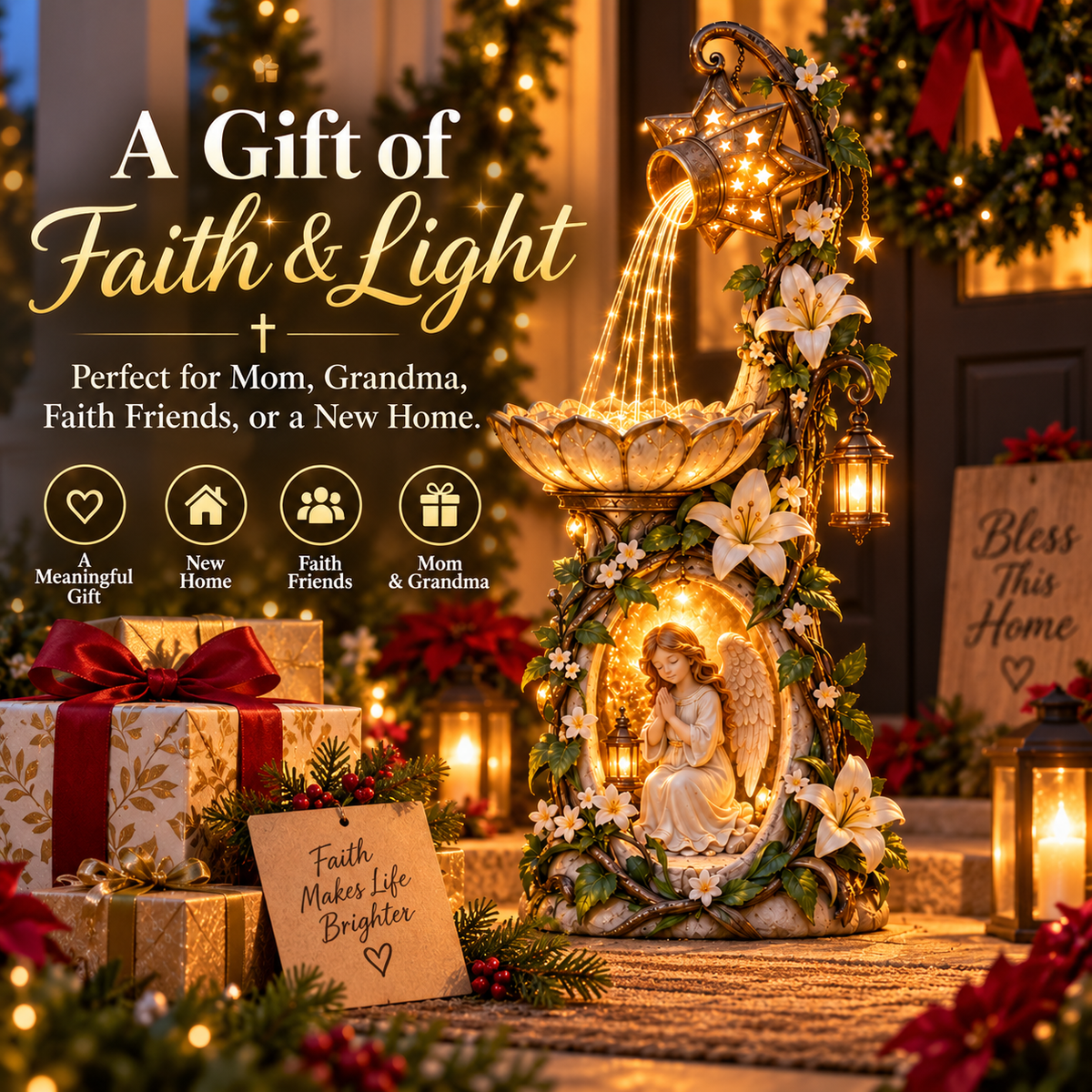🔥 Last Day 49% OFF👼✨ Angel Starlight Garden Fountain – Faith-Inspired Lighted Outdoor Decor