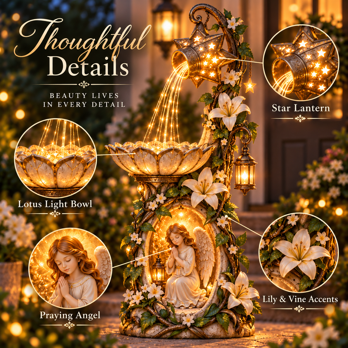 🔥 Last Day 49% OFF👼✨ Angel Starlight Garden Fountain – Faith-Inspired Lighted Outdoor Decor