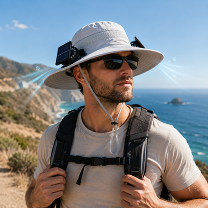 Solar Cooling Hat Dual Fan Rechargeable — Breathable Sun Hat with Fan for Outdoor Hiking Golf Camping Men Women