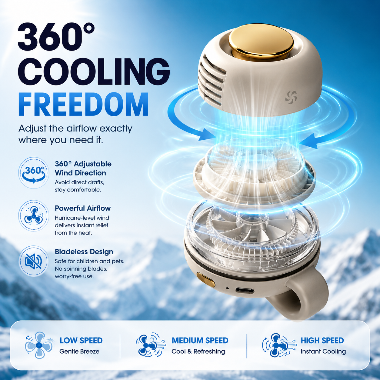 Portable Bladeless Clip-On Fan |360° Cooling • Hands-Free Comfort • Ultra Portable