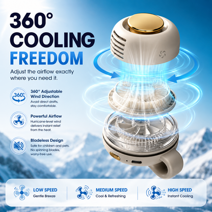 Portable Bladeless Clip-On Fan |360° Cooling • Hands-Free Comfort • Ultra Portable