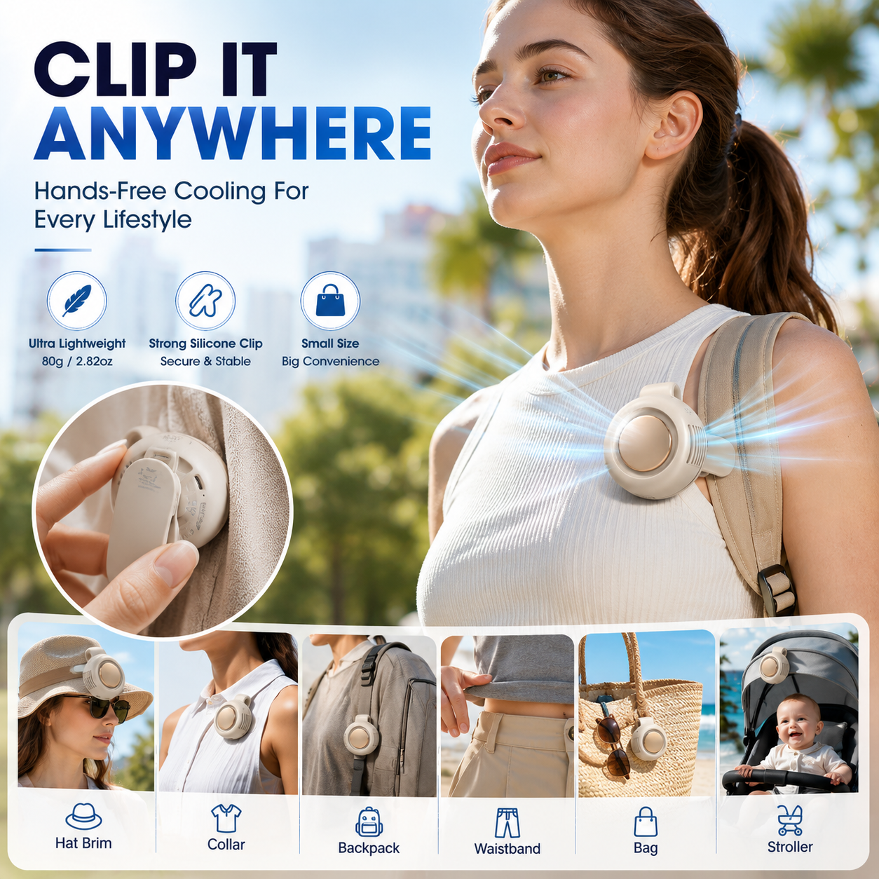 Portable Bladeless Clip-On Fan |360° Cooling • Hands-Free Comfort • Ultra Portable