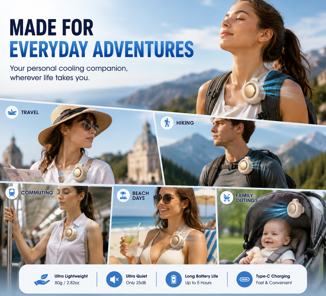 Portable Bladeless Clip-On Fan |360° Cooling • Hands-Free Comfort • Ultra Portable