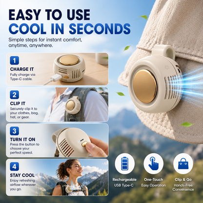 Portable Bladeless Clip-On Fan |360° Cooling • Hands-Free Comfort • Ultra Portable