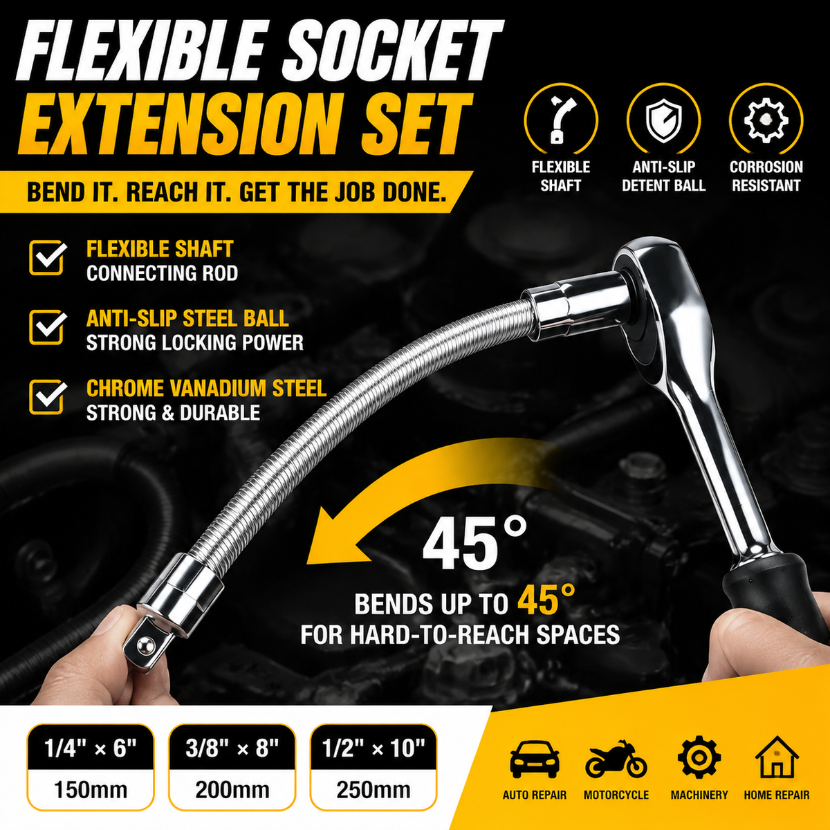Hot sell Universal Flexible Wrench Socket Tool – High Torque & Tight Space Repair Adapter