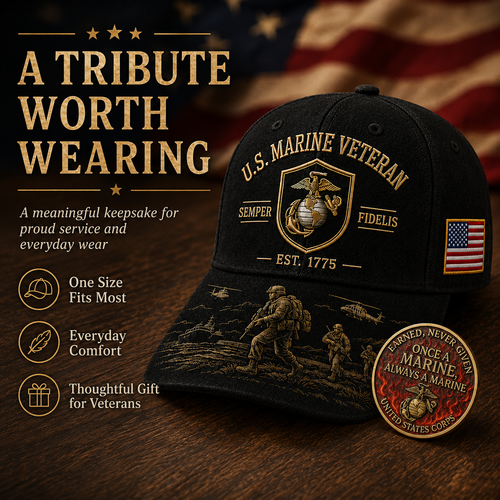 U.S. Marine Veteran Semper Fidelis Commemorative embroidered Cap 🎁 Free Honor Coin With Every Cap Purchase