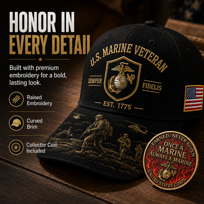 U.S. Marine Veteran Semper Fidelis Commemorative embroidered Cap 🎁 Free Honor Coin With Every Cap Purchase