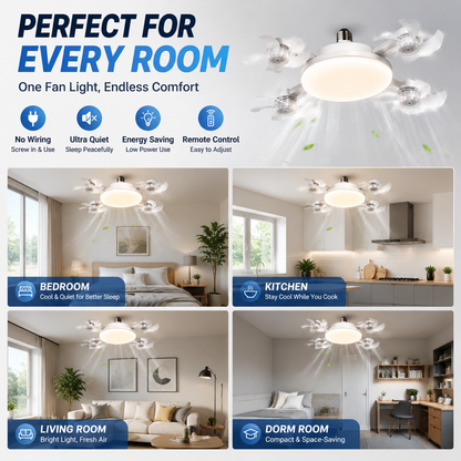 💡🌀2026 New E27 Socket Ceiling Fan Light - 2-in-1 Silent LED Fan with Remote Control, Energy-Saving Cooling & Lighting Combo for Home Bedroom