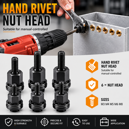 Hot🚀Head Rivet Nut Tool-M3 M4 M5 M6 M8 Rivnut Kit-Carbon Steel Rivnut Set