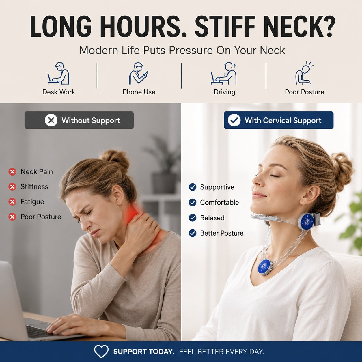 Feel Better Every Day|Ergonomic Neck Support for Work, Travel & Daily Comfort
