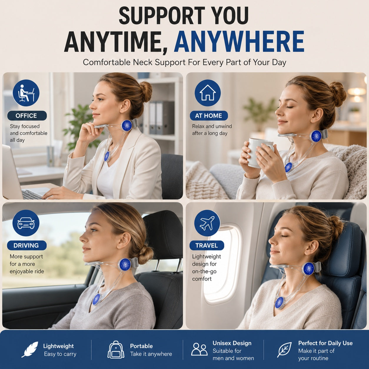 Feel Better Every Day|Ergonomic Neck Support for Work, Travel & Daily Comfort