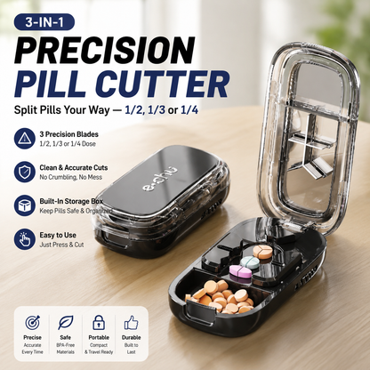 💊 3-In-1 Pill Cutter With Storage Case – Precision Tablet Splitter