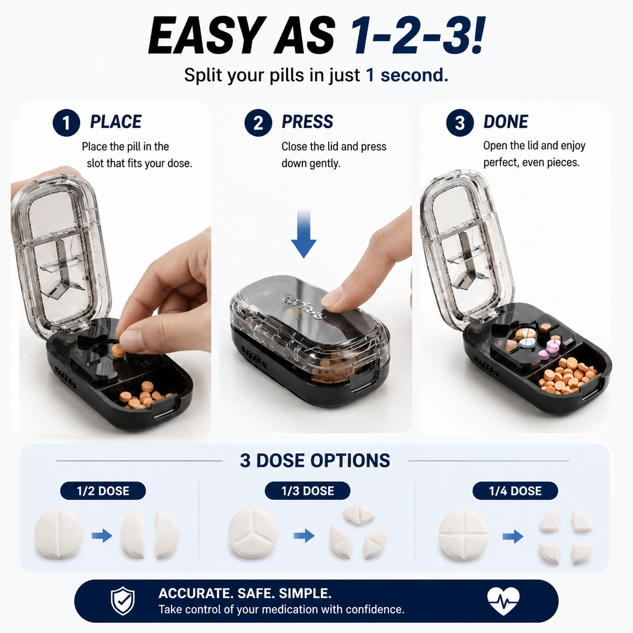 💊 3-In-1 Pill Cutter With Storage Case – Precision Tablet Splitter