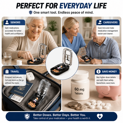 💊 3-In-1 Pill Cutter With Storage Case – Precision Tablet Splitter