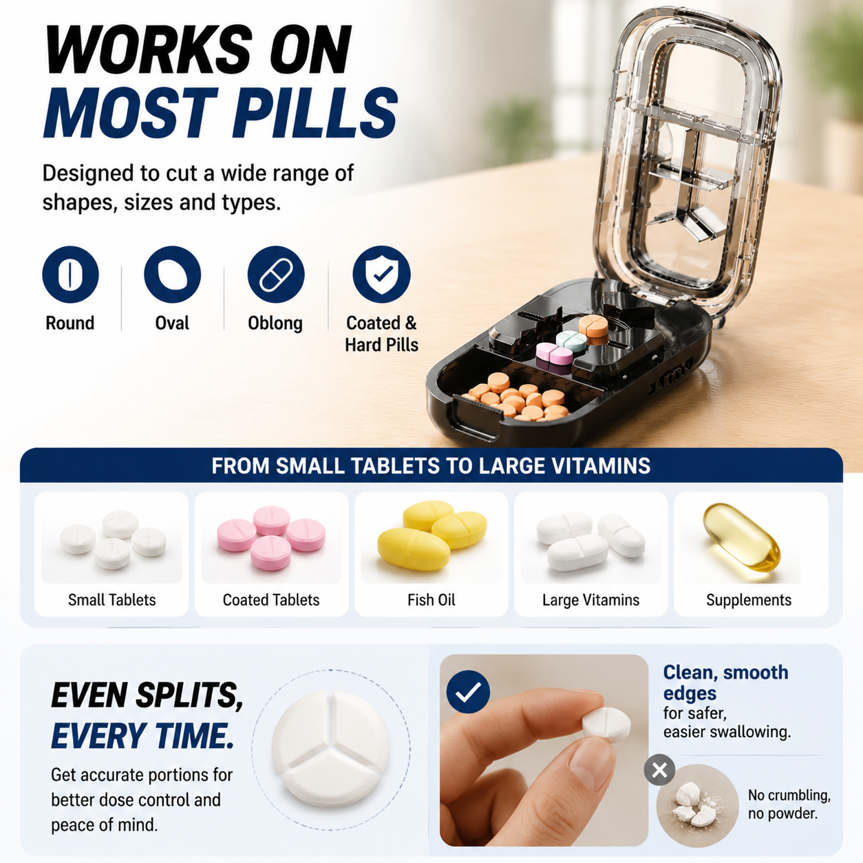 💊 3-In-1 Pill Cutter With Storage Case – Precision Tablet Splitter