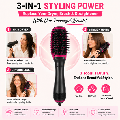 💇‍♀️ One-Step Hair Dryer Brush – 3-in-1 Blow Dryer & Styler For Smooth Frizz-Free Salon Hair