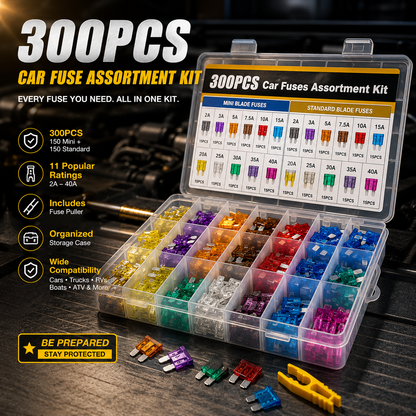 🔥 Last Day 50% OFF🚗 300PCS Car Fuse Kit – Mini & Standard Blade Fuses with Puller