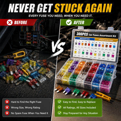 🔥 Last Day 50% OFF🚗 300PCS Car Fuse Kit – Mini & Standard Blade Fuses with Puller