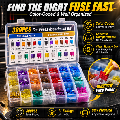 🔥 Last Day 50% OFF🚗 300PCS Car Fuse Kit – Mini & Standard Blade Fuses with Puller