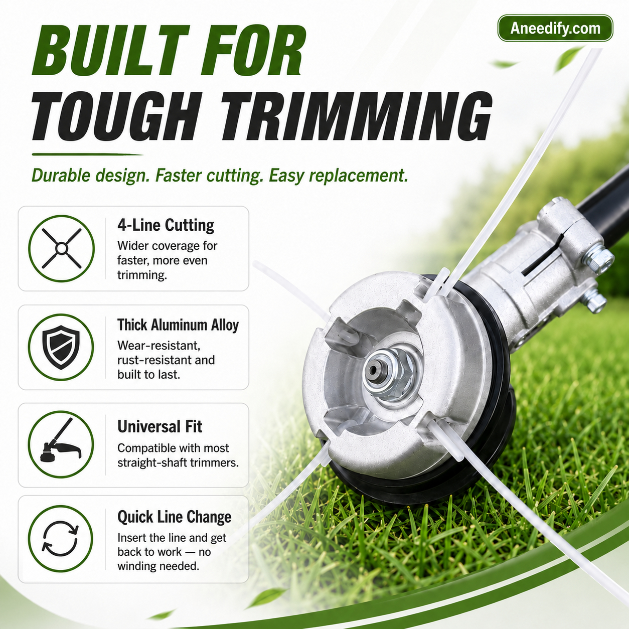 ⚙️ 50% OFF NOW! 🌿4-Line Aluminum Trimmer Head – Quick Reload Design