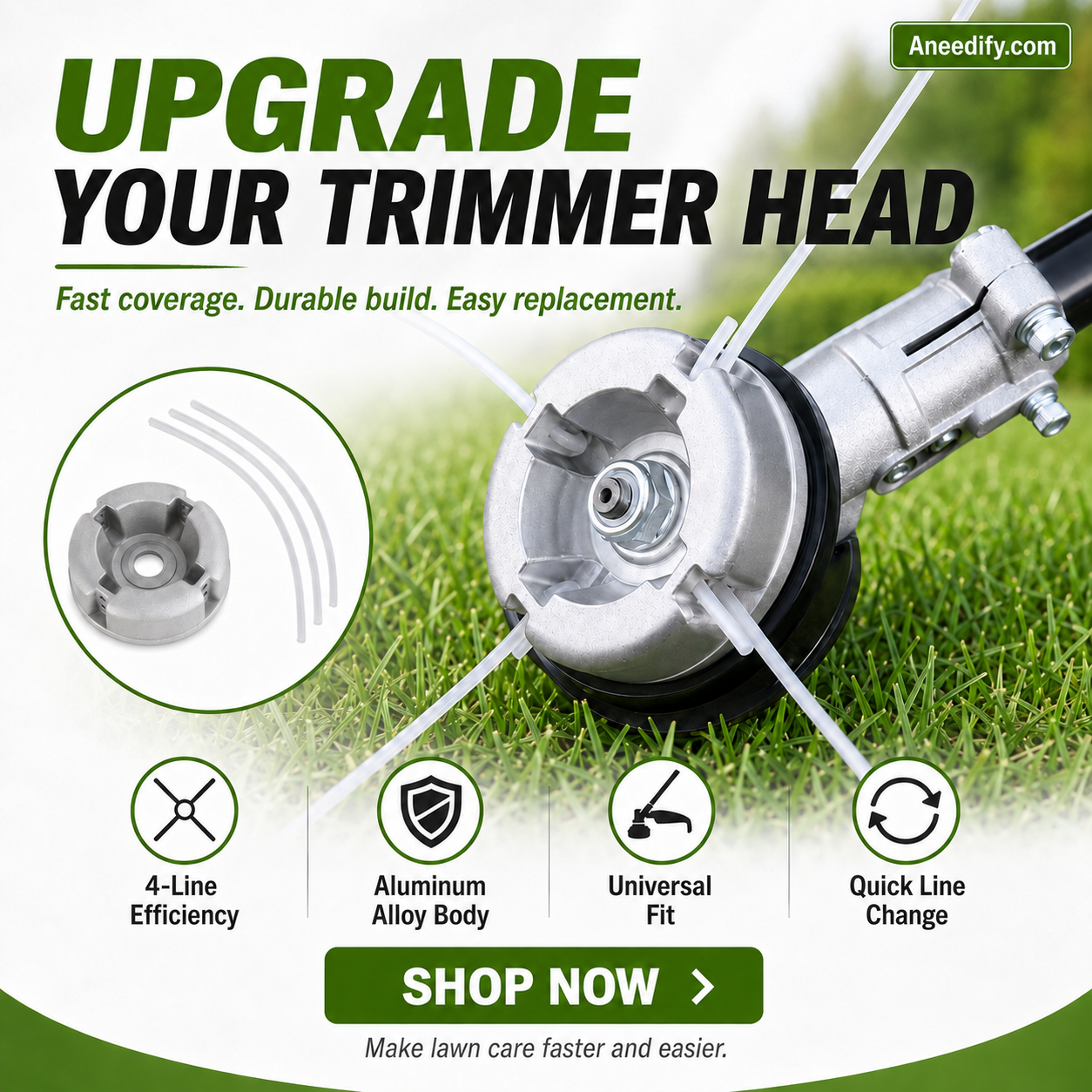 ⚙️ 50% OFF NOW! 🌿4-Line Aluminum Trimmer Head – Quick Reload Design