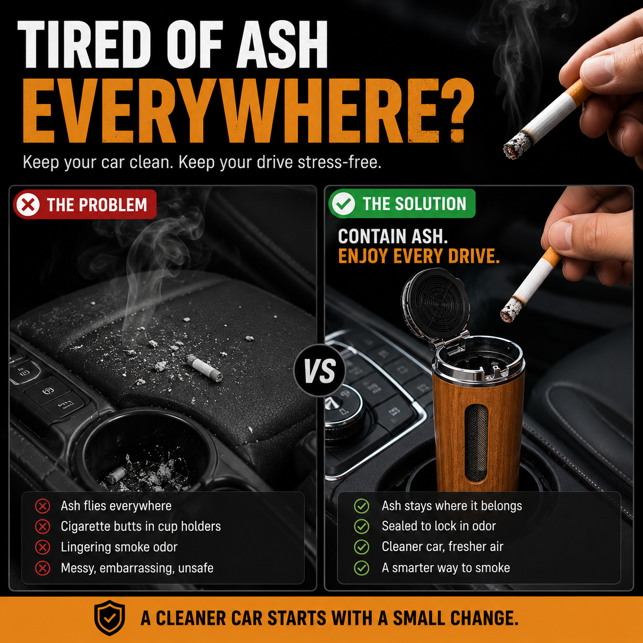 Portable Smokeless Pocket Ash Container-Premium One-Hand Car Ashtray
