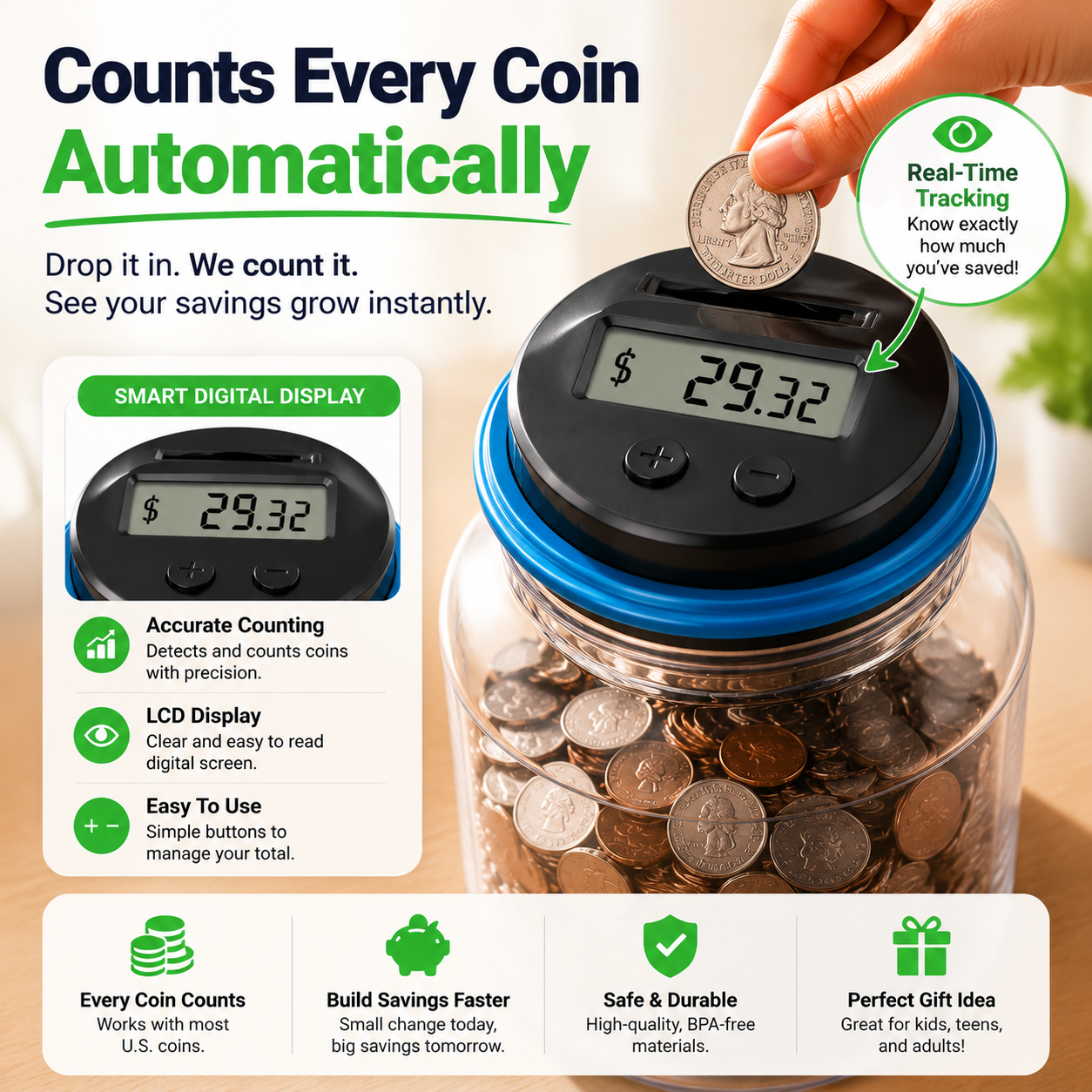🔥LAST DAY 50% OFF -💰 Smart Piggy Bank That Counts Your Money Automatically