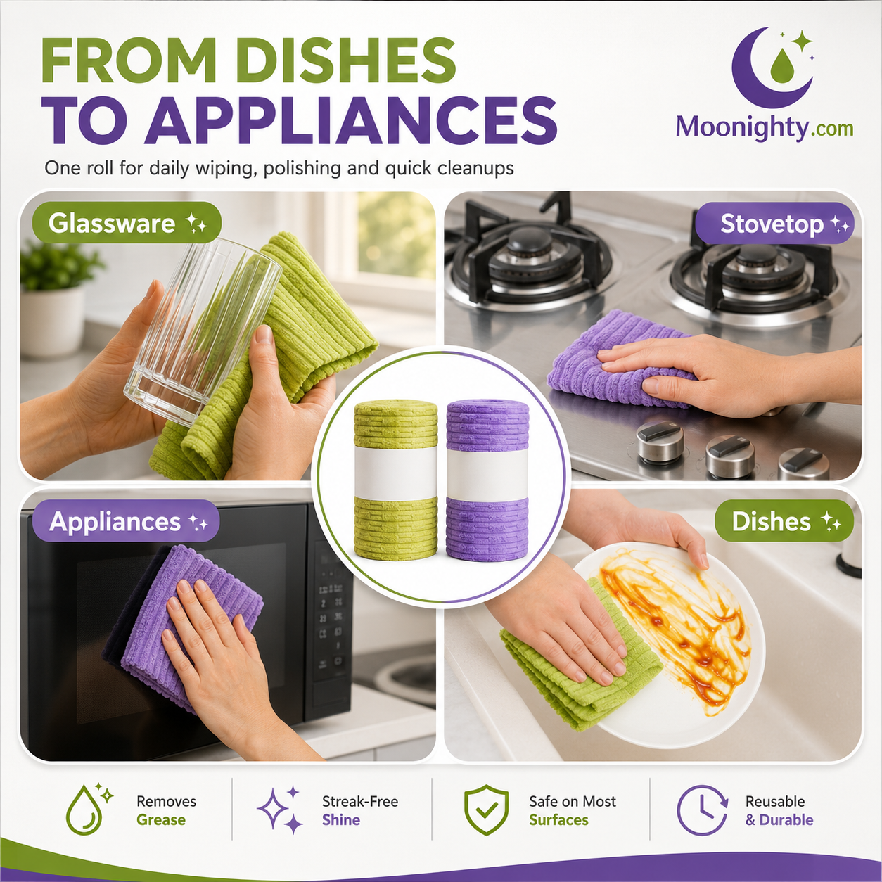 ✨Multipurpose Reusable Tear-Off Cleaning Cloth Roll