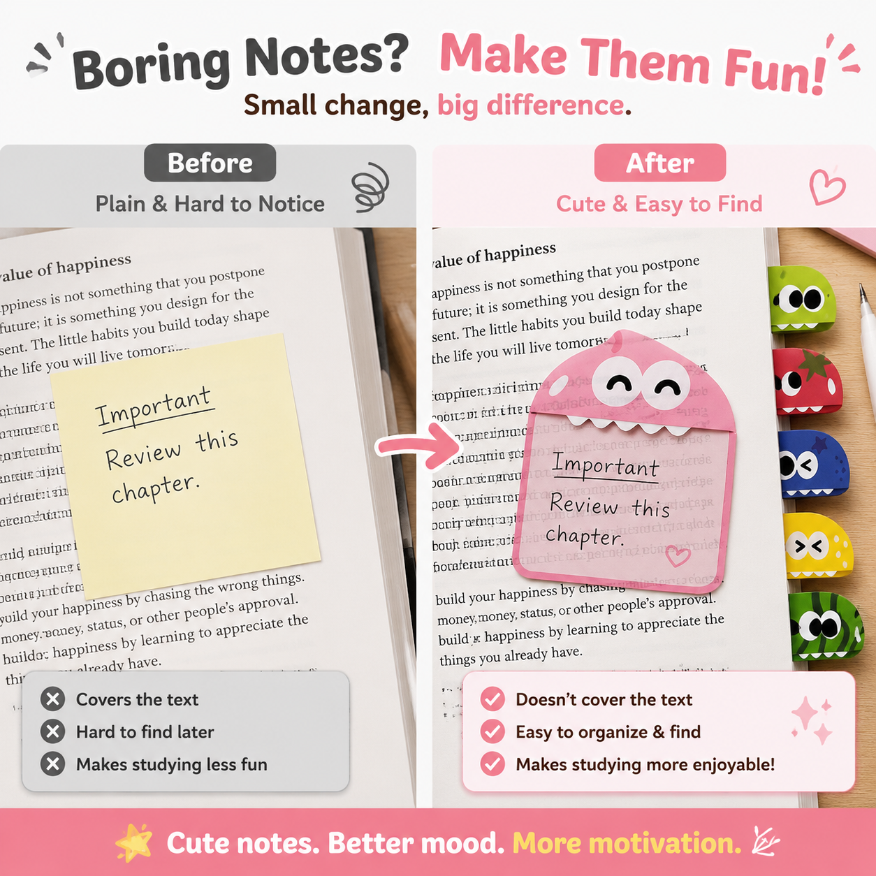 📚 Cute Character Sticky Notes （Pack of six）– Kawaii Memo Pads For Study, Journaling & Planning（6 PCS）