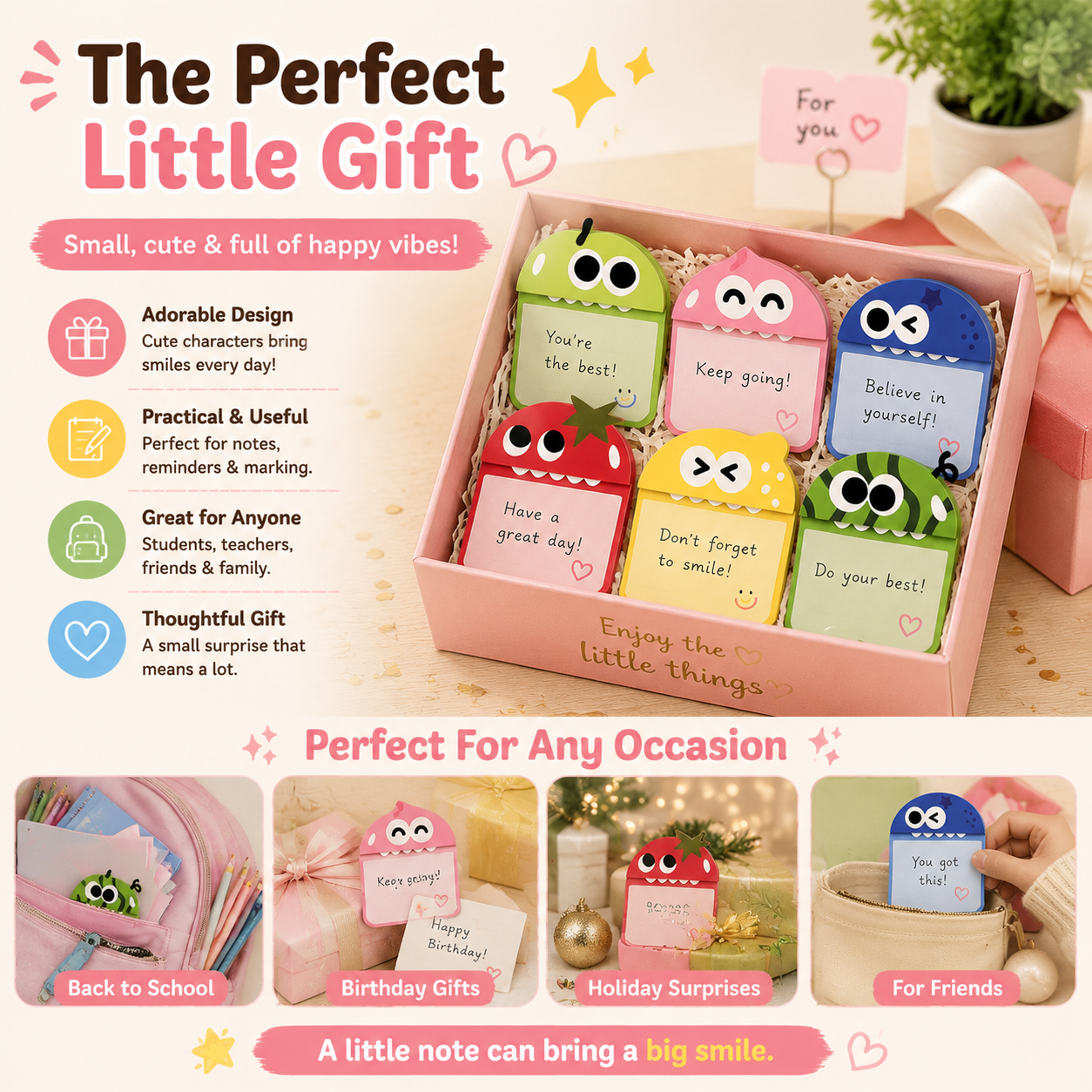 📚 Cute Character Sticky Notes （Pack of six）– Kawaii Memo Pads For Study, Journaling & Planning（6 PCS）