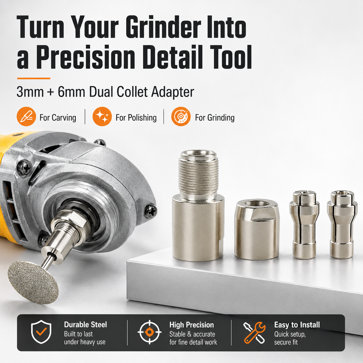 ✨⚙️Angle Grinder Conversion Kit 🔧 3mm/6mm Dual Collet – 100-type angle grinder Adapter for Carving & Polishing