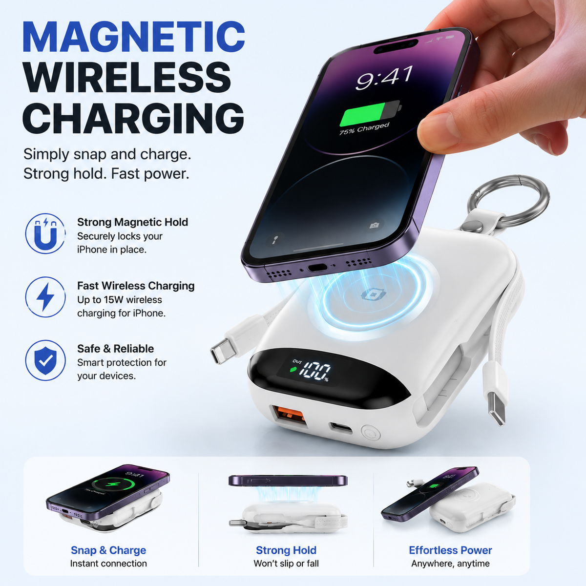 🔥 Hot sell 50% OFF-🔋 10,000mAh 3-in-1 Magnetic Power Bank with Built-In Cables