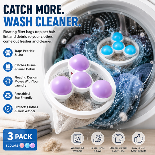 🐾 3-Pack  Floating Pet Hair Laundry Filter Bags | Reusable Lint Catche