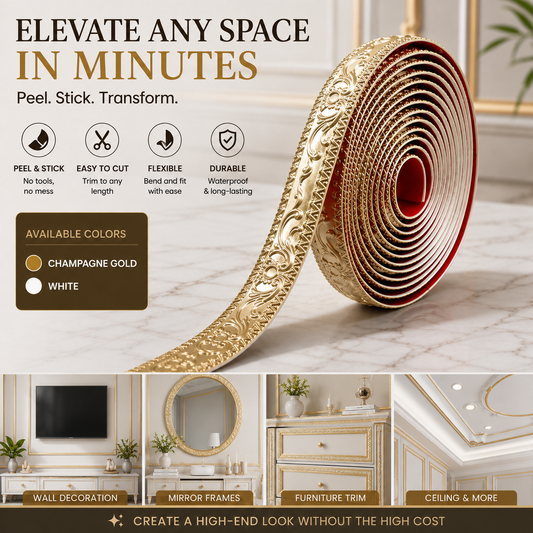 7.5 ft Self-Adhesive Decorative Molding Trim – Flexible Peel-and-Stick Wall & Furniture Border