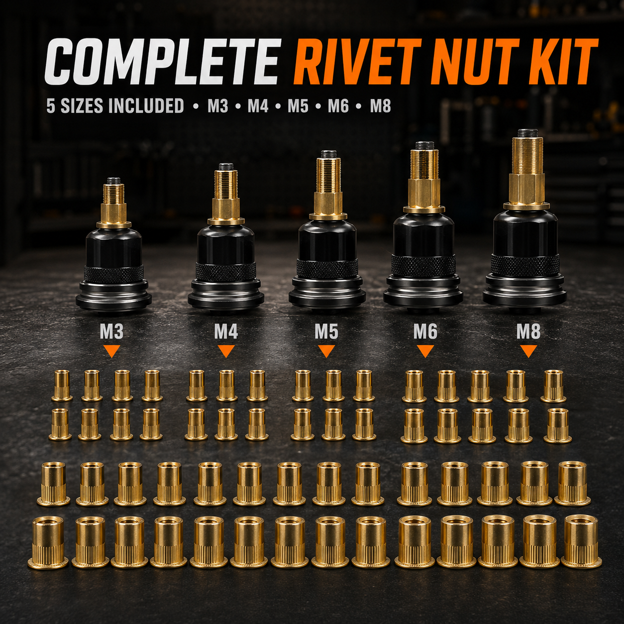 🔧5-Size Rivet Nut Tool Head Kit – Turn Your Drill Into a Rivet Nut Installer