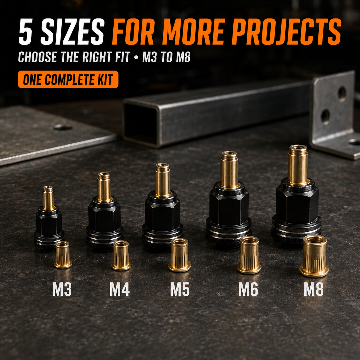 🔧5-Size Rivet Nut Tool Head Kit – Turn Your Drill Into a Rivet Nut Installer
