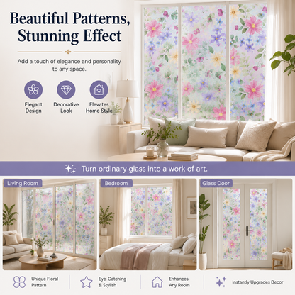 Floral Frosted Privacy Window Film – Glue-Free Static Cling Glass Cover