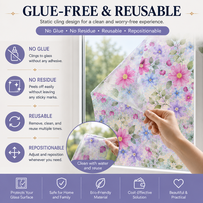 Floral Frosted Privacy Window Film – Glue-Free Static Cling Glass Cover