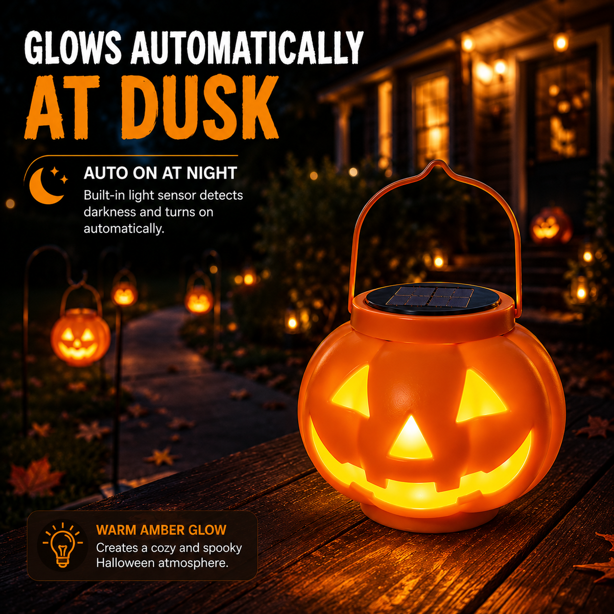 Halloween Solar Pumpkin Lantern – Weather-Resistant Outdoor Jack-O’-Lantern Light