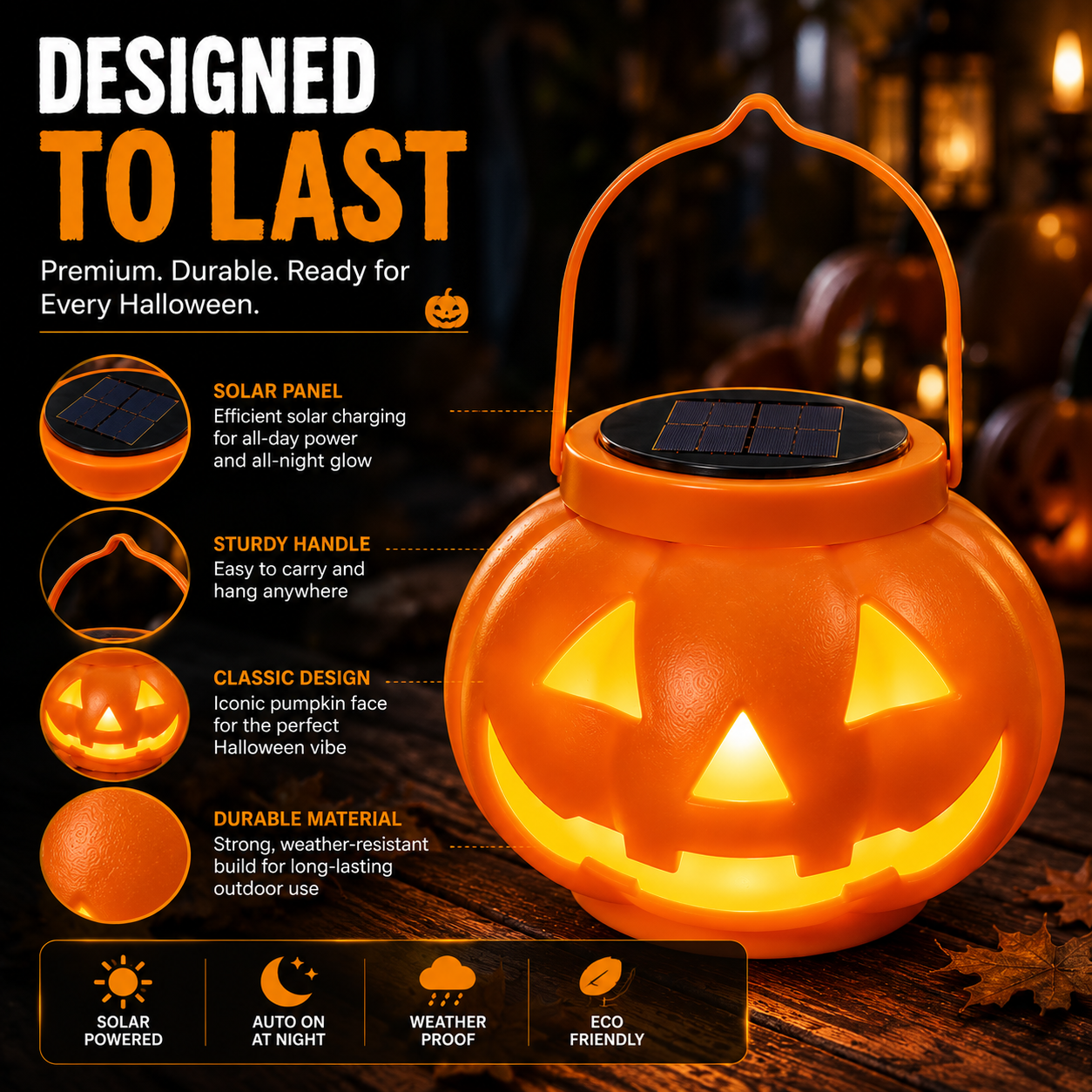 Halloween Solar Pumpkin Lantern – Weather-Resistant Outdoor Jack-O’-Lantern Light
