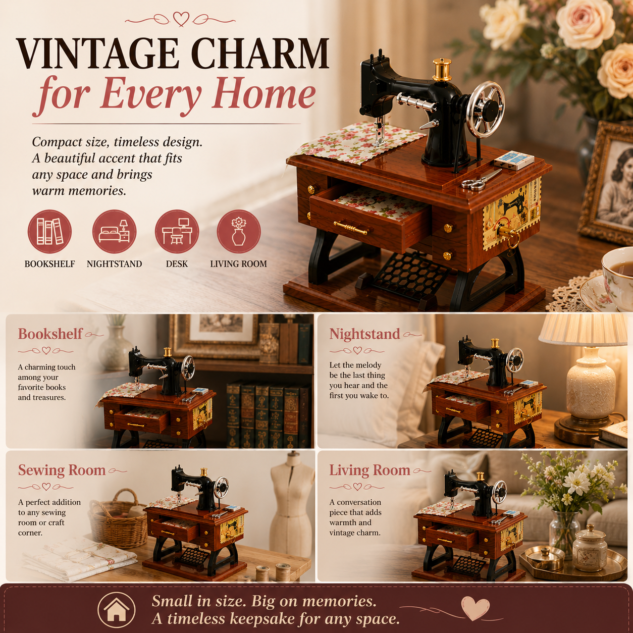Vintage Mini Sewing Machine Music Box – Meaningful Keepsake for Mom & Grandma