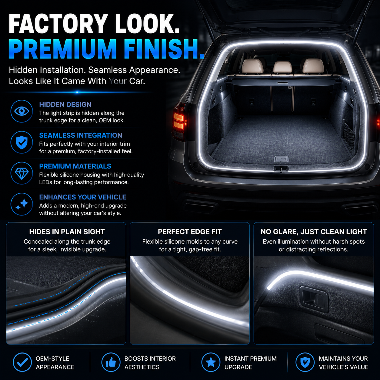 Universal Car Trunk LED Light Strip – Automatic Plug & Play Cargo Lighting