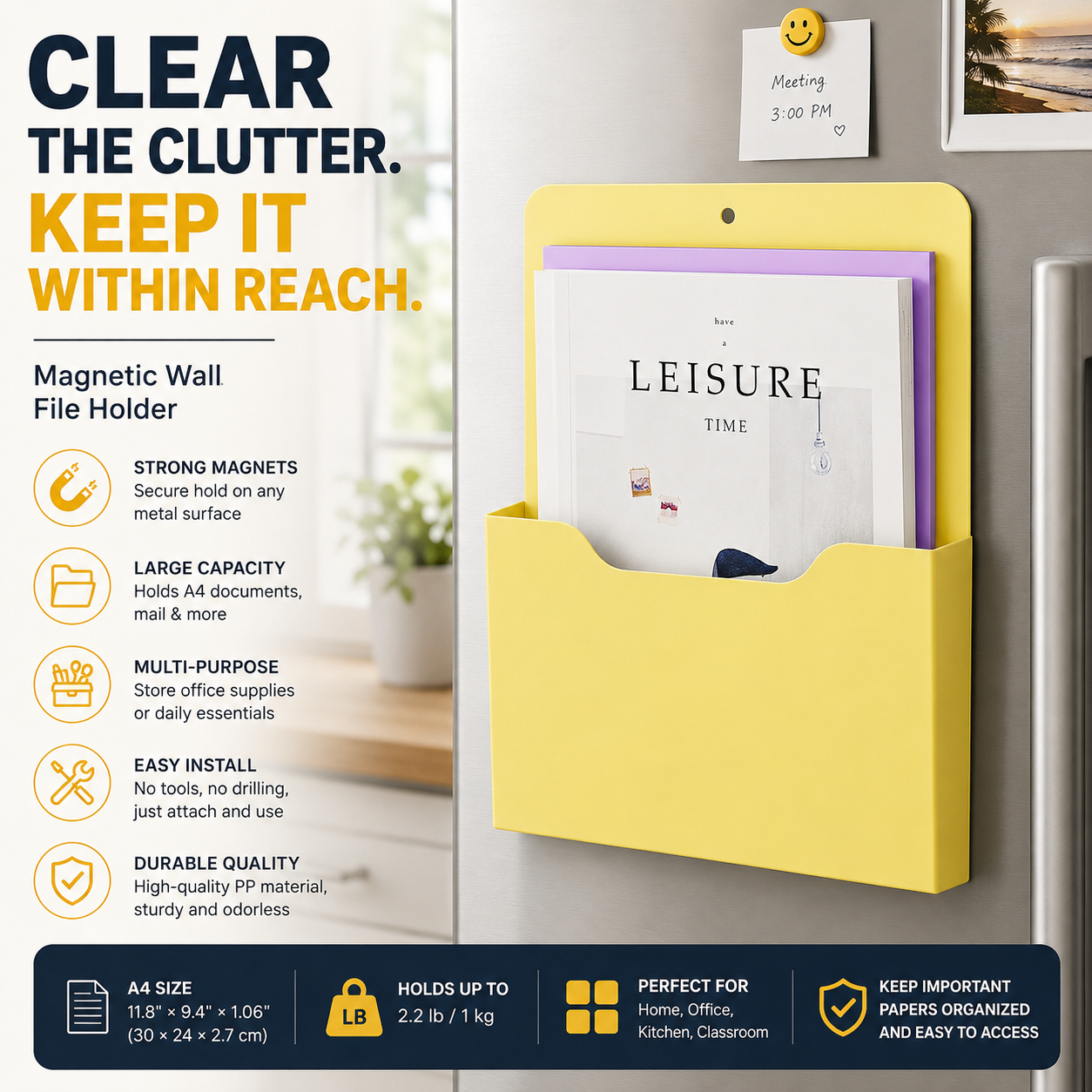 Magnetic Wall File Holder – A4 Document Organizer for Refrigerator & Office