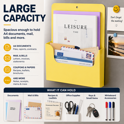 Magnetic Wall File Holder – A4 Document Organizer for Refrigerator & Office