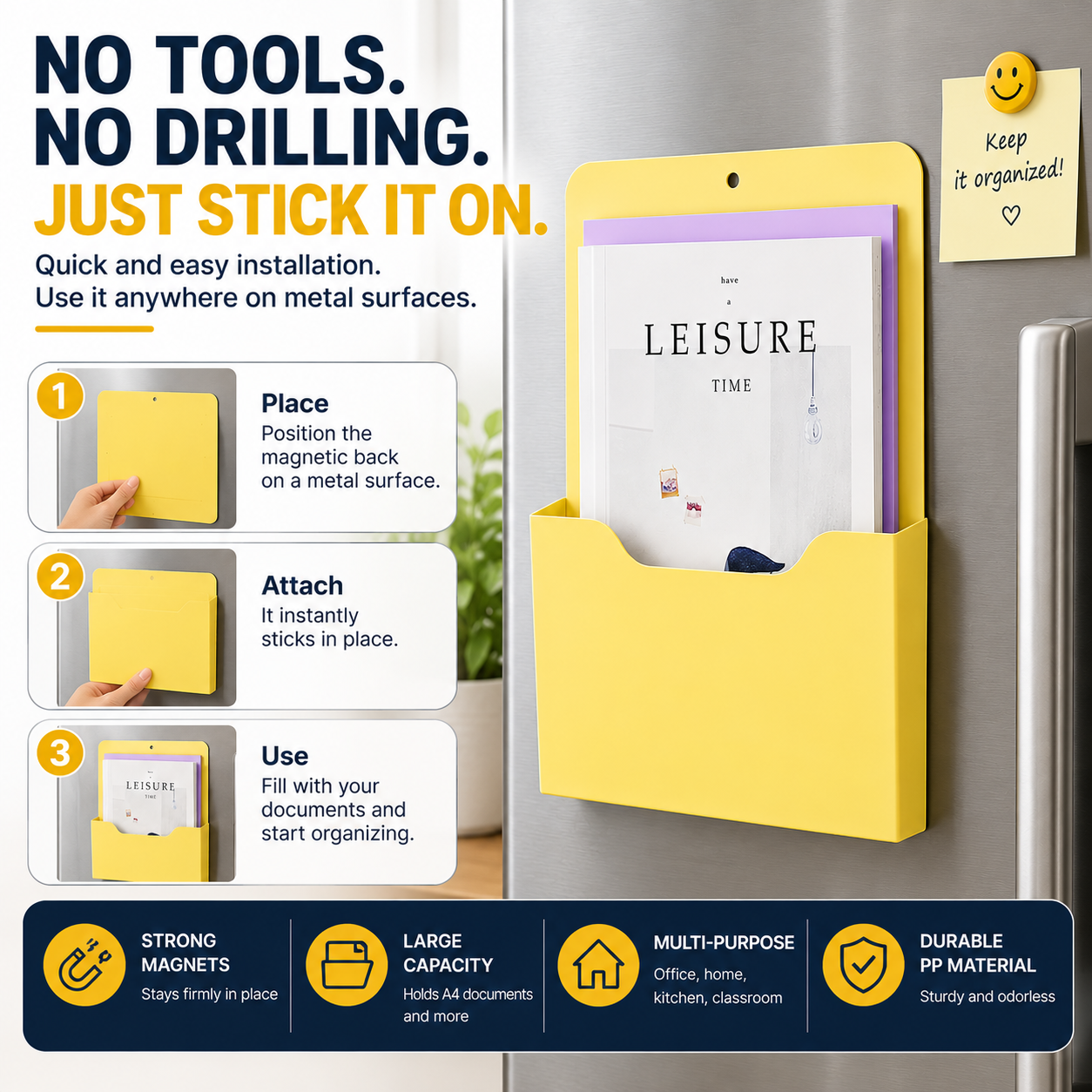 Magnetic Wall File Holder – A4 Document Organizer for Refrigerator & Office