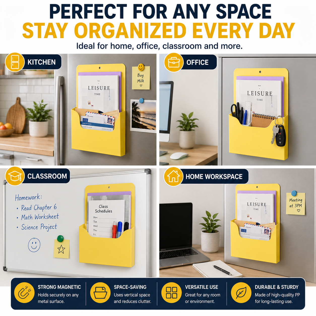 Magnetic Wall File Holder – A4 Document Organizer for Refrigerator & Office