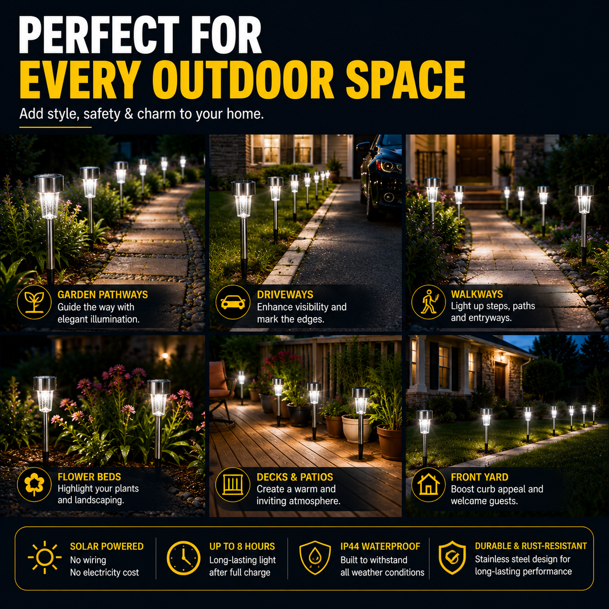 Solar Lights Outdoor Waterproof, LED Solar Garden Lights