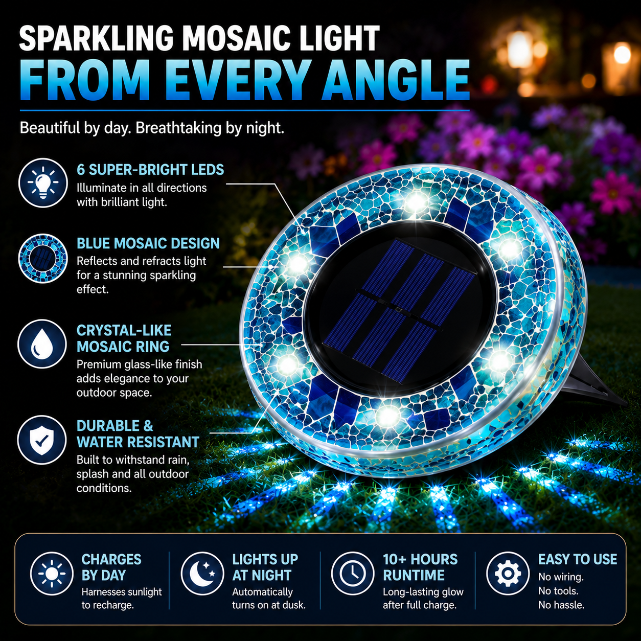 Solar Stained Glass Mosaic Disk Lights for Outdoor Pathways