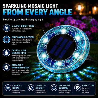 Solar Stained Glass Mosaic Disk Lights for Outdoor Pathways