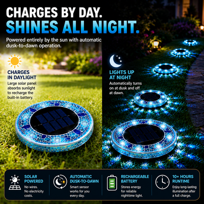 Solar Stained Glass Mosaic Disk Lights for Outdoor Pathways